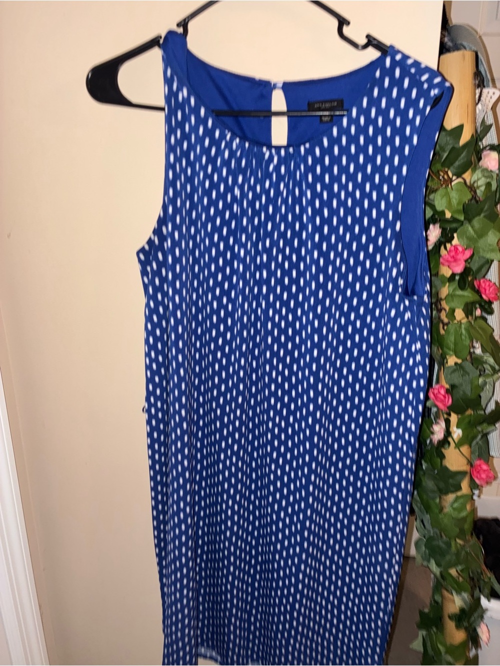 Ann Taylor Royal Blue and White Polka Dot Sleeveless Dress